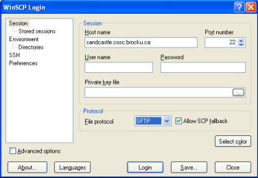 WinSCP connection dialog